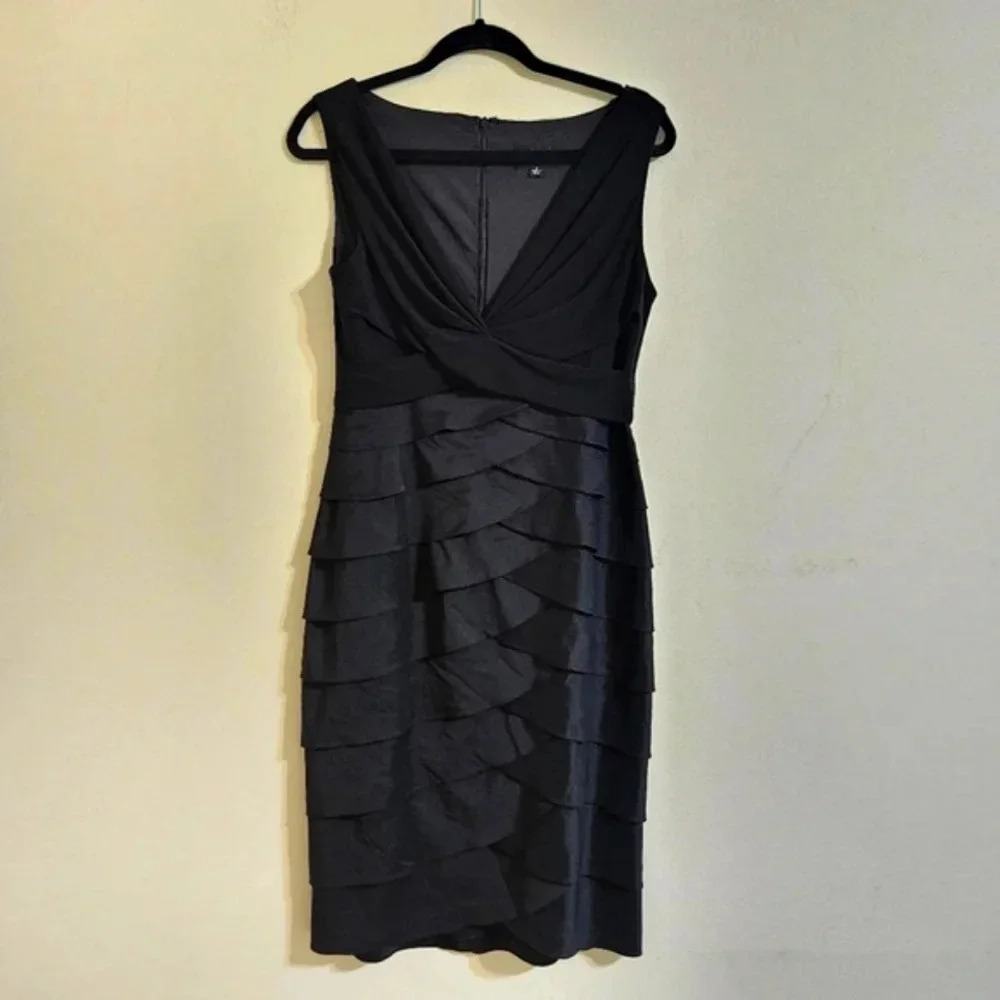 Adrianna Papell Black Tiered Midi Dress